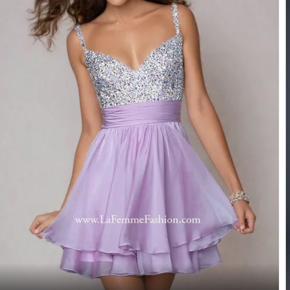 La Femme Short Tiered Party Dress with Beads